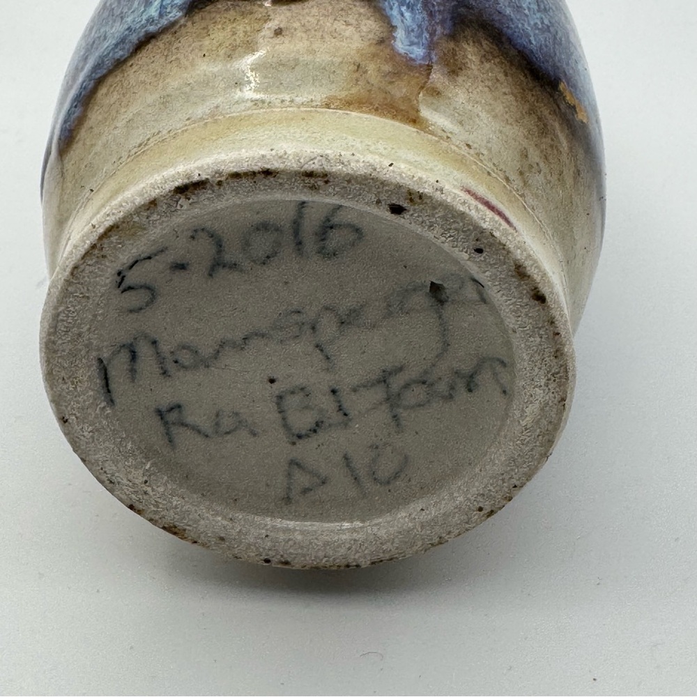 Small Pottery Crock with Cork Stopper Stoneware Handmade Signed 4” Purple Art - Picture 4 of 5
